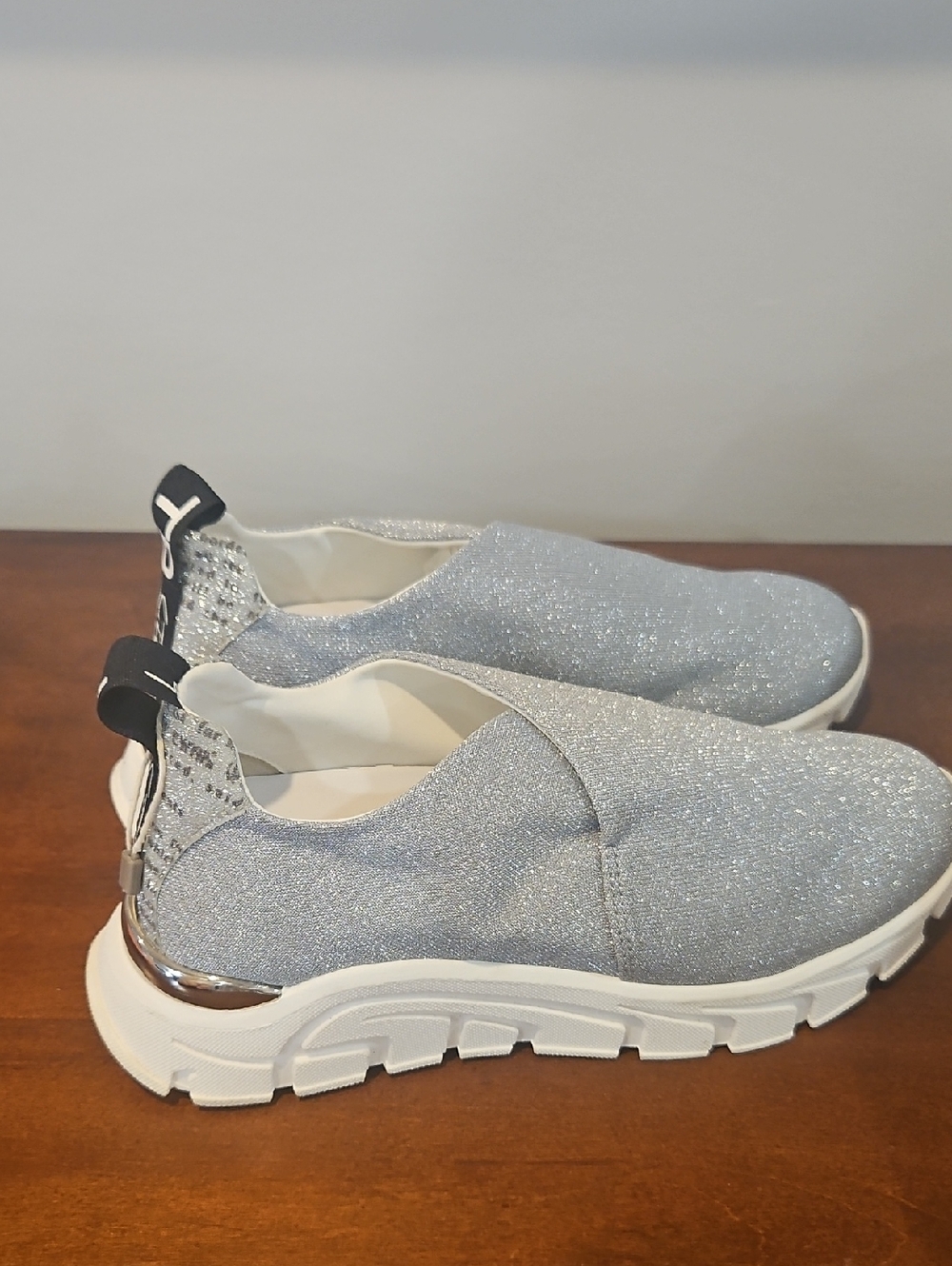 Silver Glitter Slip-On Women's Sneakers